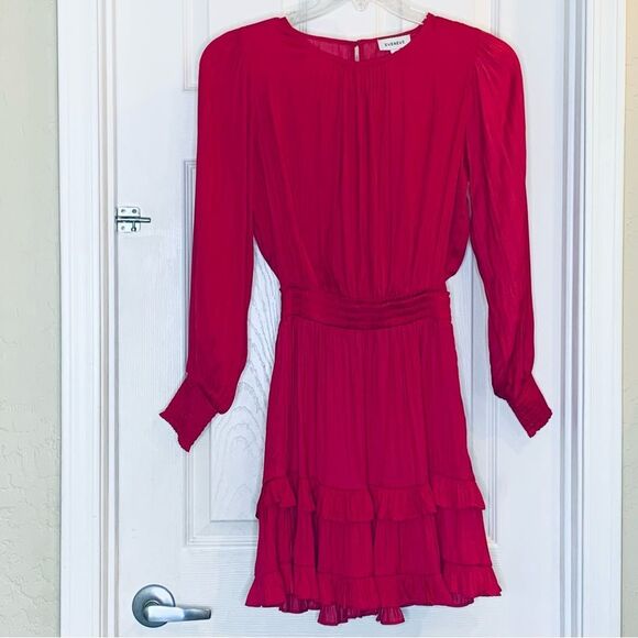 Evereve Hailey Mini Dress Size XS Long Sleeve Ruffle Satin - Picture 12 of 13